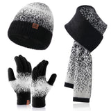 Maylisacc Ensemble Echarpe Bonnet Gant Femme, Bonnet Homme Ski avec Doublure en Polaire, Echarpe Laine Flocon de Neige et Gants Tactile Smartphone pour Vélo