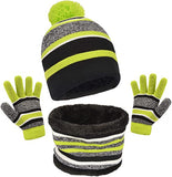 Maylisacc Winter Kids Bobble Hat Scarf Gloves Set with Double Layer Fleece Lining for Boys Girls Aged 3-8, Warm Knitted Pom Pom Beanie Hats Snood and Glove for Children Outdoor