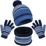 Maylisacc Winter Kids Bobble Hat Scarf Gloves Set with Double Layer Fleece Lining for Boys Girls Aged 3-8, Warm Knitted Pom Pom Beanie Hats Snood and Glove for Children Outdoor