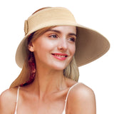 Maylisacc Rollable Ladies Wide Brim Straw Sun Visor Hat, Foldable Summer Topless Sunhats for Womens Adjustable UV Visor with Bowknot