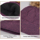 Maylisacc 2pcs/set Winter Beanie Hat Scarf Gloves Neck Warm Knitted Fleece Lined for Women