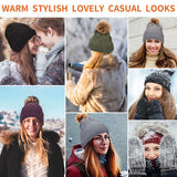 2pcs/set Women's Winter Hats Gloves Knitted Cap Thick Warm Beanie Pompom Hat Mittens