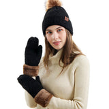 Winter Warm Beanie Hat Gloves Set Soft Skull Cap Gloves Set for Men and Women with Warm Knit Fleece Lined