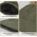 Womens Winter Lined Knit Pom Pom Beanie Hats Gloves Set for Adults