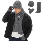 Male Winter Knit Beanie Hat Neck Warmer Scarf and Touch Screen Gloves Set 3 Pcs/Set Fleece Lined Skull Cap for Men