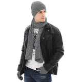 Male Winter Knit Beanie Hat Neck Warmer Scarf and Touch Screen Gloves Set 3 Pcs/Set Fleece Lined Skull Cap for Men