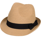 MAYLISACC Short Brim Straw Fedora Hats, Summer Straw Trilby Beach Sun Hat Adjustable Medium Size with Trendy Bowknot