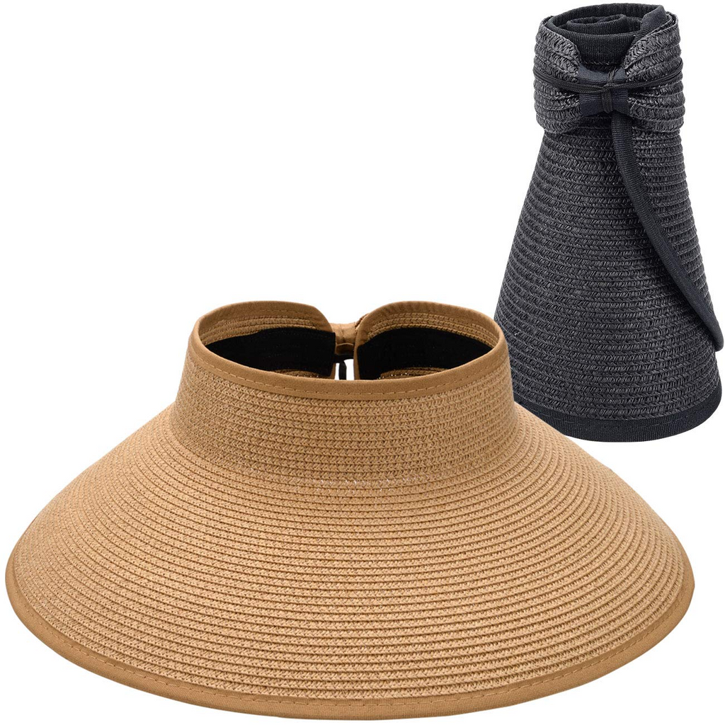 MAYLISACC Foldable Straw Sun Visors for Women, Sun Protecetion Wide Br
