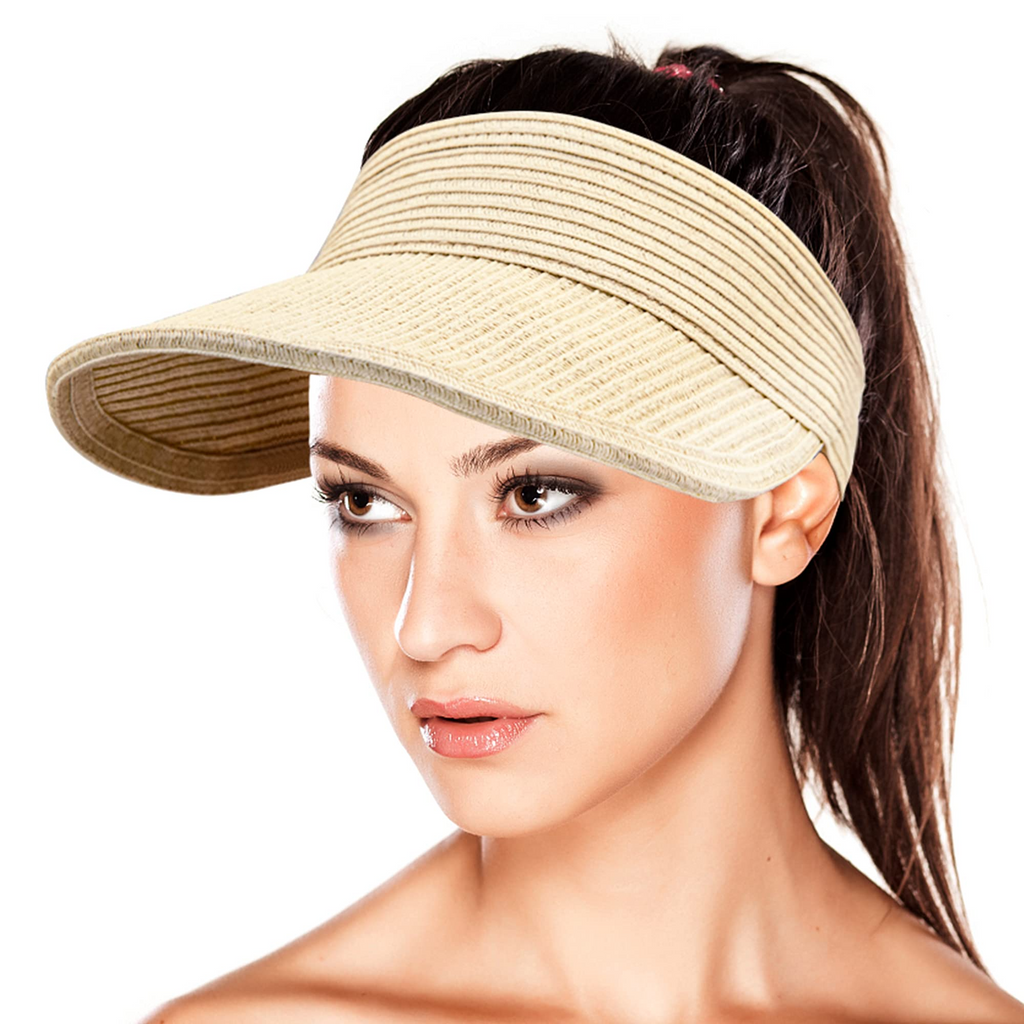 Sun Visor for Women - Wide Brim Roll-up Straw Hat Women Beach Visor Hats  for Women UV Protection Foldable Sun Hat Women Beach Hat 