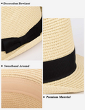 MAYLISACC Short Brim Straw Fedora Hats, Summer Straw Trilby Beach Sun Hat Adjustable Medium Size with Trendy Bowknot