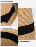 MAYLISACC Short Brim Straw Fedora Hats, Summer Straw Trilby Beach Sun Hat Adjustable Medium Size with Trendy Bowknot