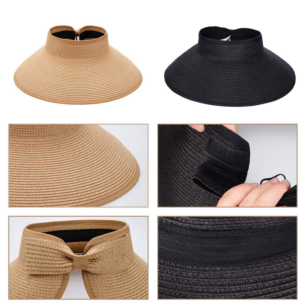 MAYLISACC Foldable Straw Sun Visors for Women, Sun Protecetion Wide Brim  Sun Hats Adjustable Topless Beach
