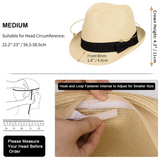 MAYLISACC Short Brim Straw Fedora Hats, Summer Straw Trilby Beach Sun Hat Adjustable Medium Size with Trendy Bowknot