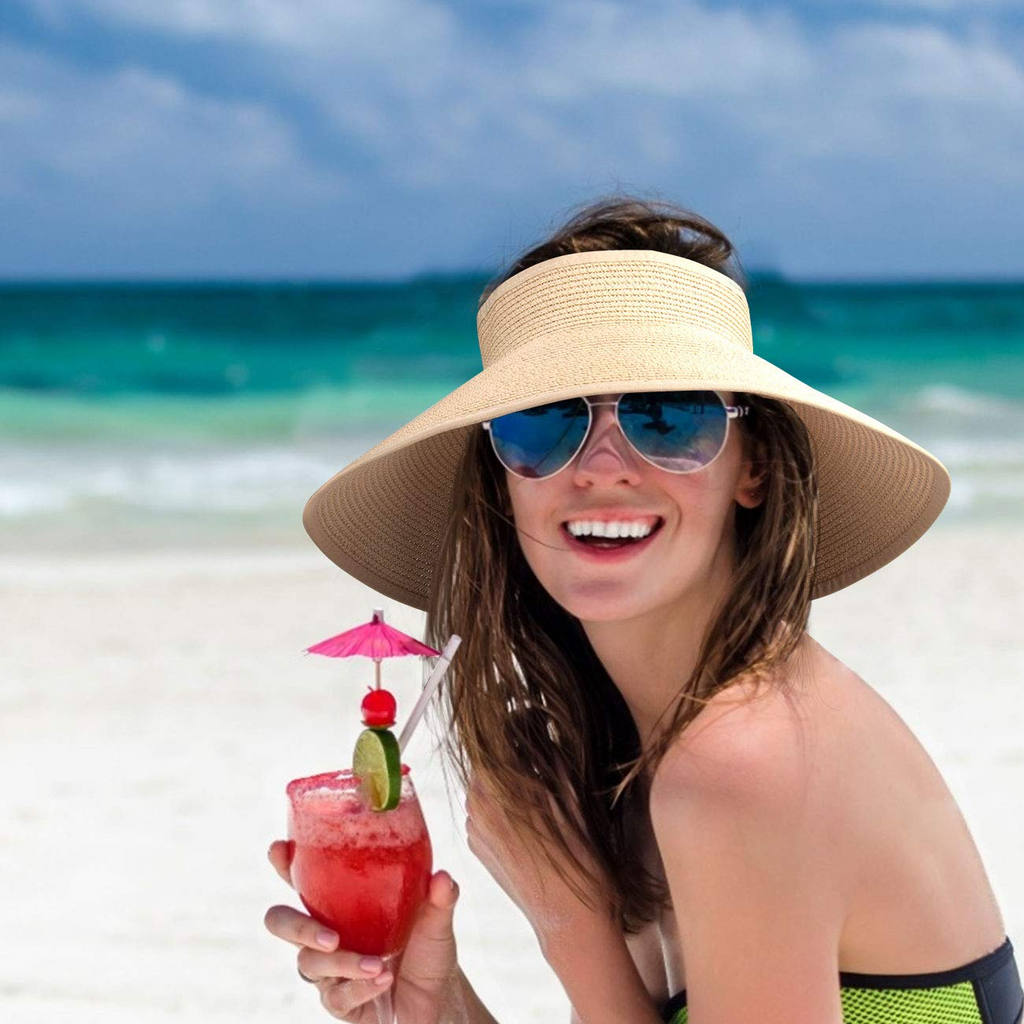 Dropship Sun Visors For Women Wide Brim Straw Hat, UV Protection Foldable  Sun Hat Women Beach Hat to Sell Online at a Lower Price