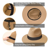 MAYLISACC Womens Straw Panama Hat, Wide Brim Beach Sun Hats Summer Foldable Travel Sunhat UPF50