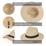 MAYLISACC Womens Straw Panama Hat, Wide Brim Beach Sun Hats Summer Foldable Travel Sunhat UPF50