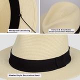 Straw Hats for Men Sun Hats for Men Wide Brim Panama Hat Beach Hat Sun Protection Foldable Men Fedora Hats UPF50 - Beige