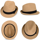 MAYLISACC Short Brim Straw Fedora Hats, Summer Straw Trilby Beach Sun Hat Adjustable Medium Size with Trendy Bowknot