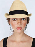 MAYLISACC Short Brim Straw Fedora Hats, Summer Straw Trilby Beach Sun Hat Adjustable Medium Size with Trendy Bowknot