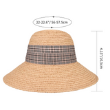 MAYLISACC Beach Hat Sun Hats for Women Floppy Trendy Straw Hat with Chin Strap, Beach Hats for Women Raffia Sun Hat for Women Wide Brim Hat Women with Plaid Ribbon Bow