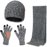 Male Winter Knit Beanie Hat Neck Warmer Scarf and Touch Screen Gloves Set 3 Pcs/Set Fleece Lined Skull Cap for Men