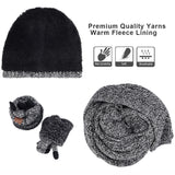 Male Winter Knit Beanie Hat Neck Warmer Scarf and Touch Screen Gloves Set 3 Pcs/Set Fleece Lined Skull Cap for Men